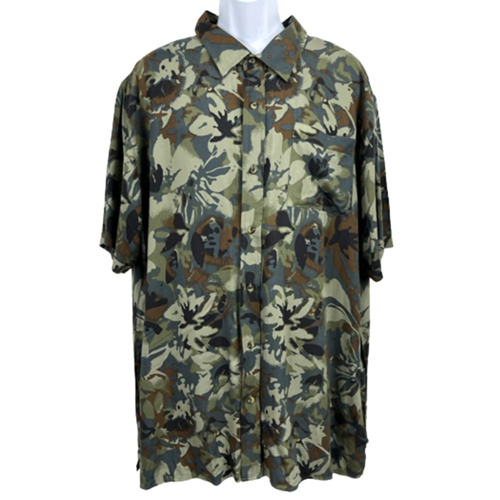 Magellan Tropical Print Button Front Short Sleeve Shirt Olive - 3XL